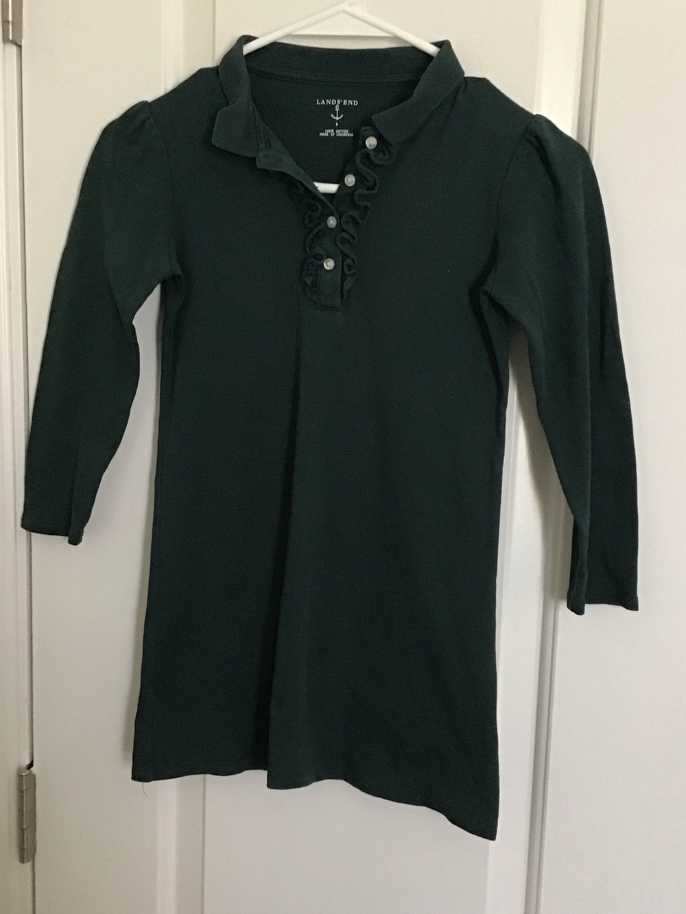 Lands' End girl's long-sleeve ruffled polo dress